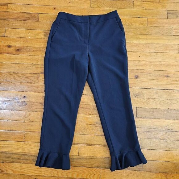 Express Women's Pants Size 10 Blue Ruffle Hem Crop Dress Pants - Picture 1 of 6